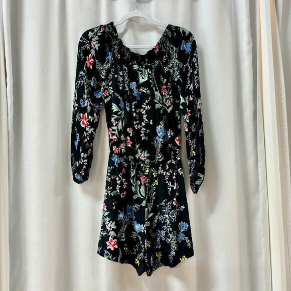 Parker Cloud Woodland Silk Off-the-Shoulder Long Sleeve Romper Black Women's XS - Picture 6 of 7